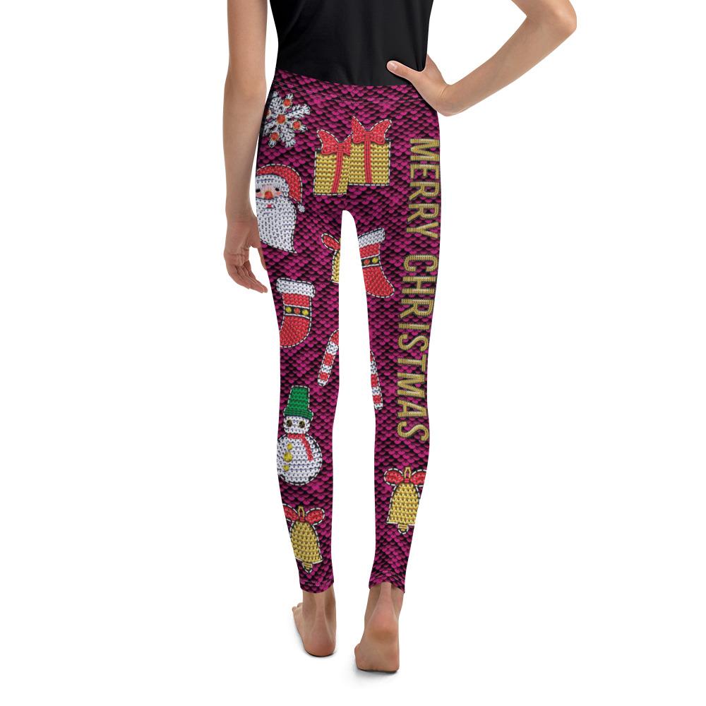 Youth Christmas Paillette Leggings Purple/White/Red | Gearbunch.com