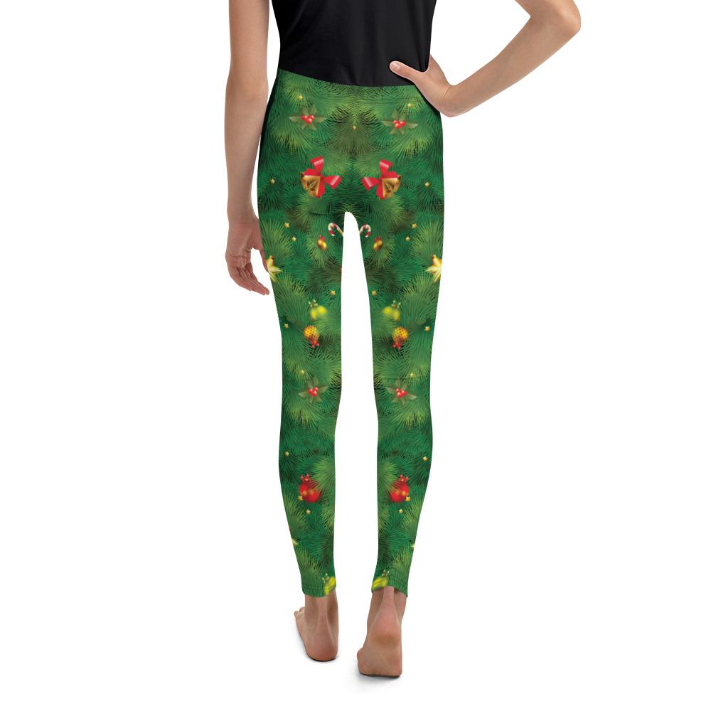 Youth Realistic Christmas Tree Leggings Green/Red/Gold | Gearbunch.com