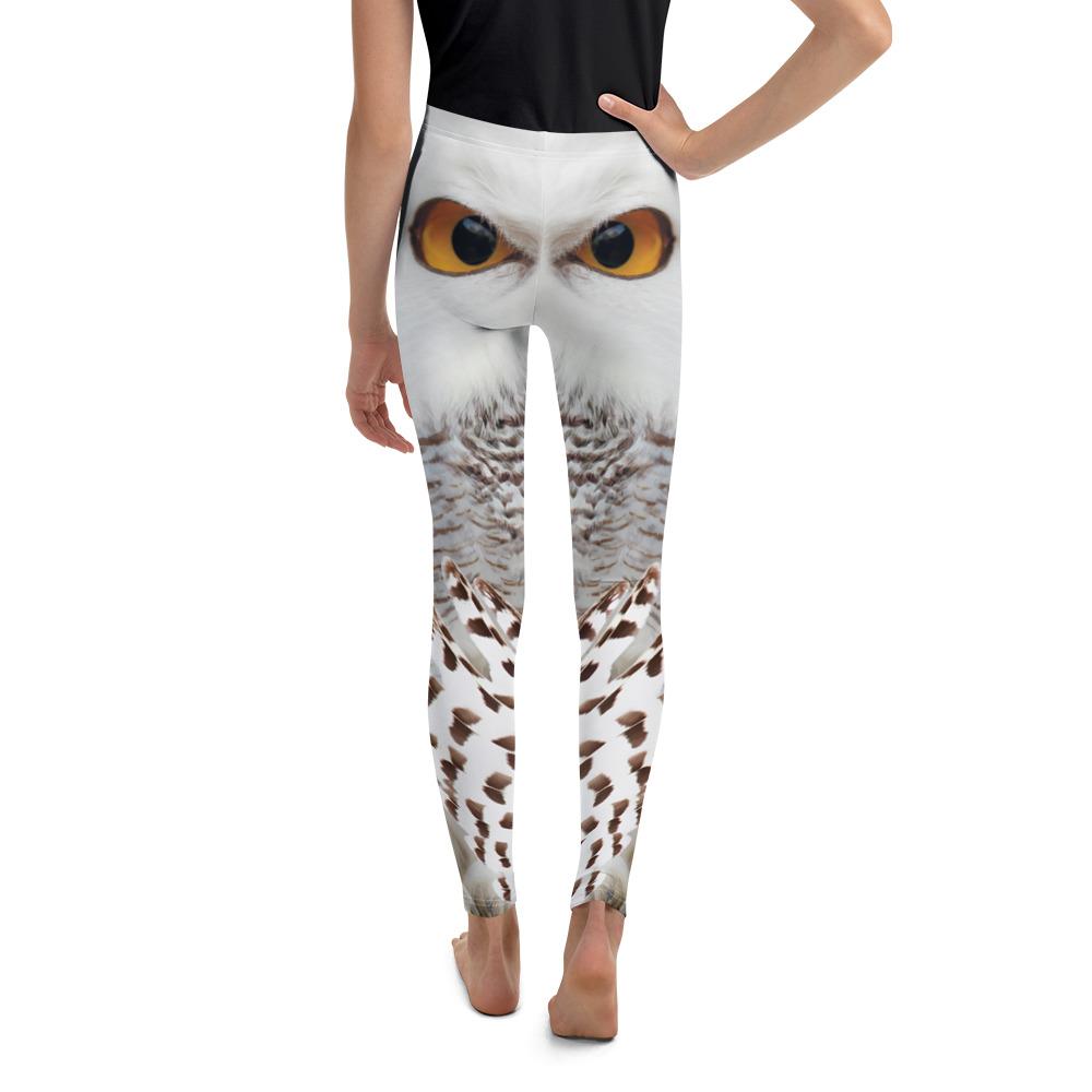 Youth Snowy Owl Eyes Leggings Brown/White | Gearbunch.com