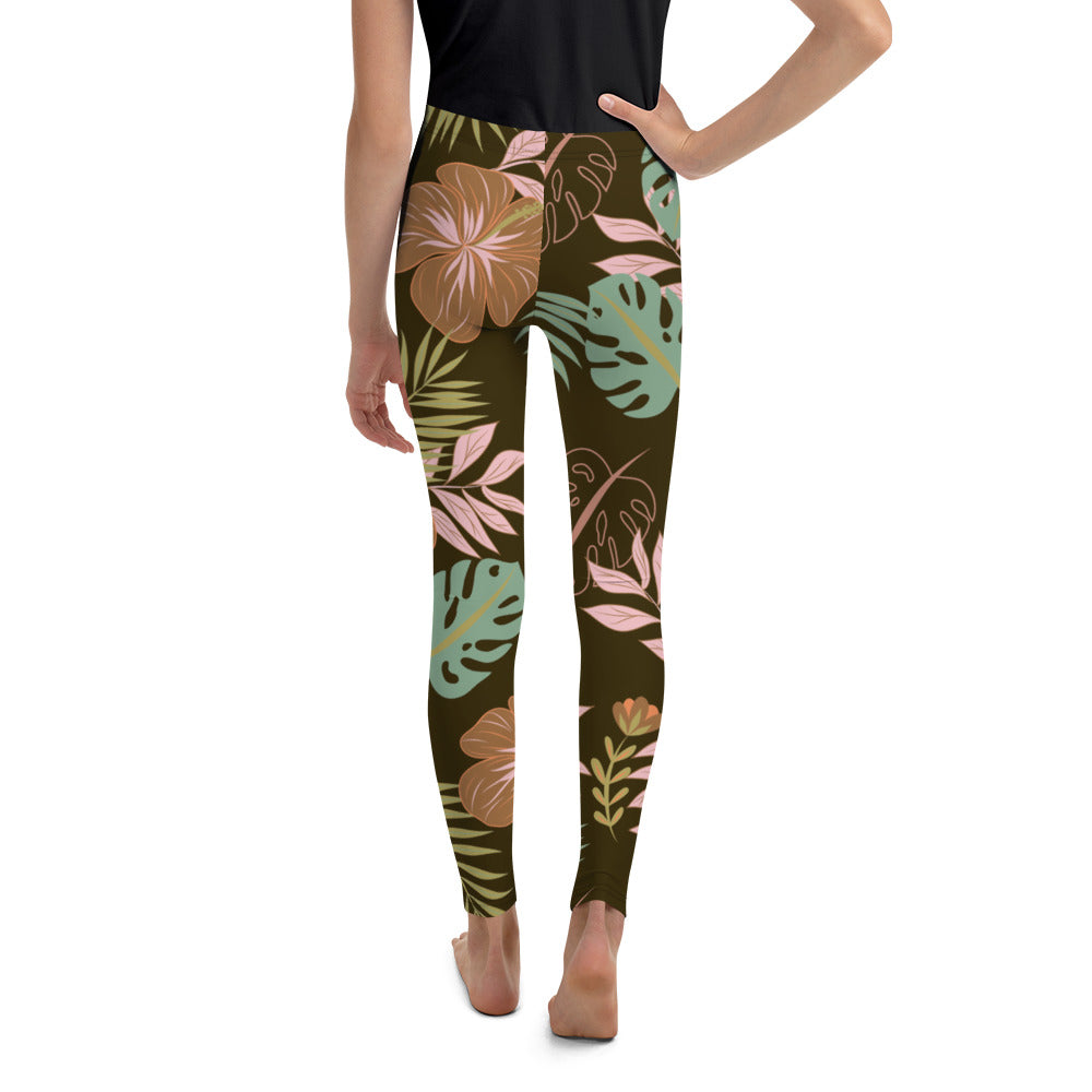 Youth Fall Floral Leggings Brown/Pink/Green | Gearbunch.com