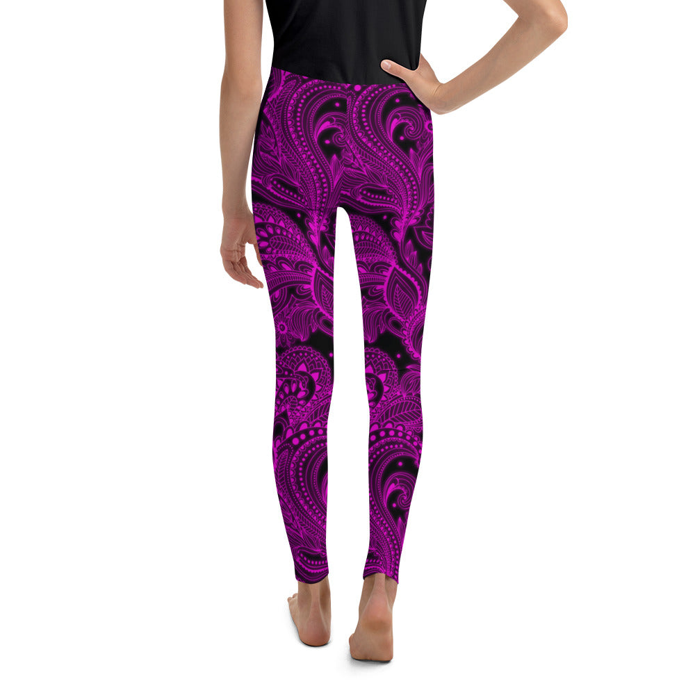 Youth Pink Glowing Floral Leggings Black/Pink | Gearbunch.com