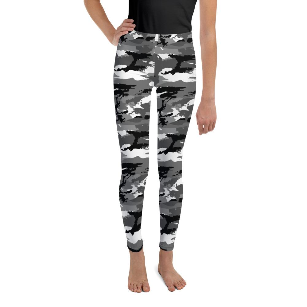 Black & White Camo Youth Leggings Gearbunch