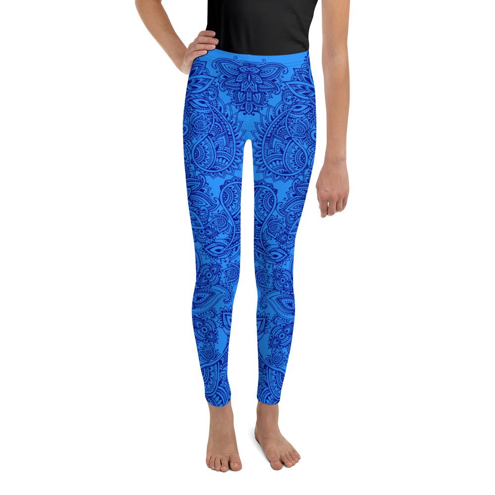 Blue and Navy Henna Tattoo Youth Leggings Gearbunch