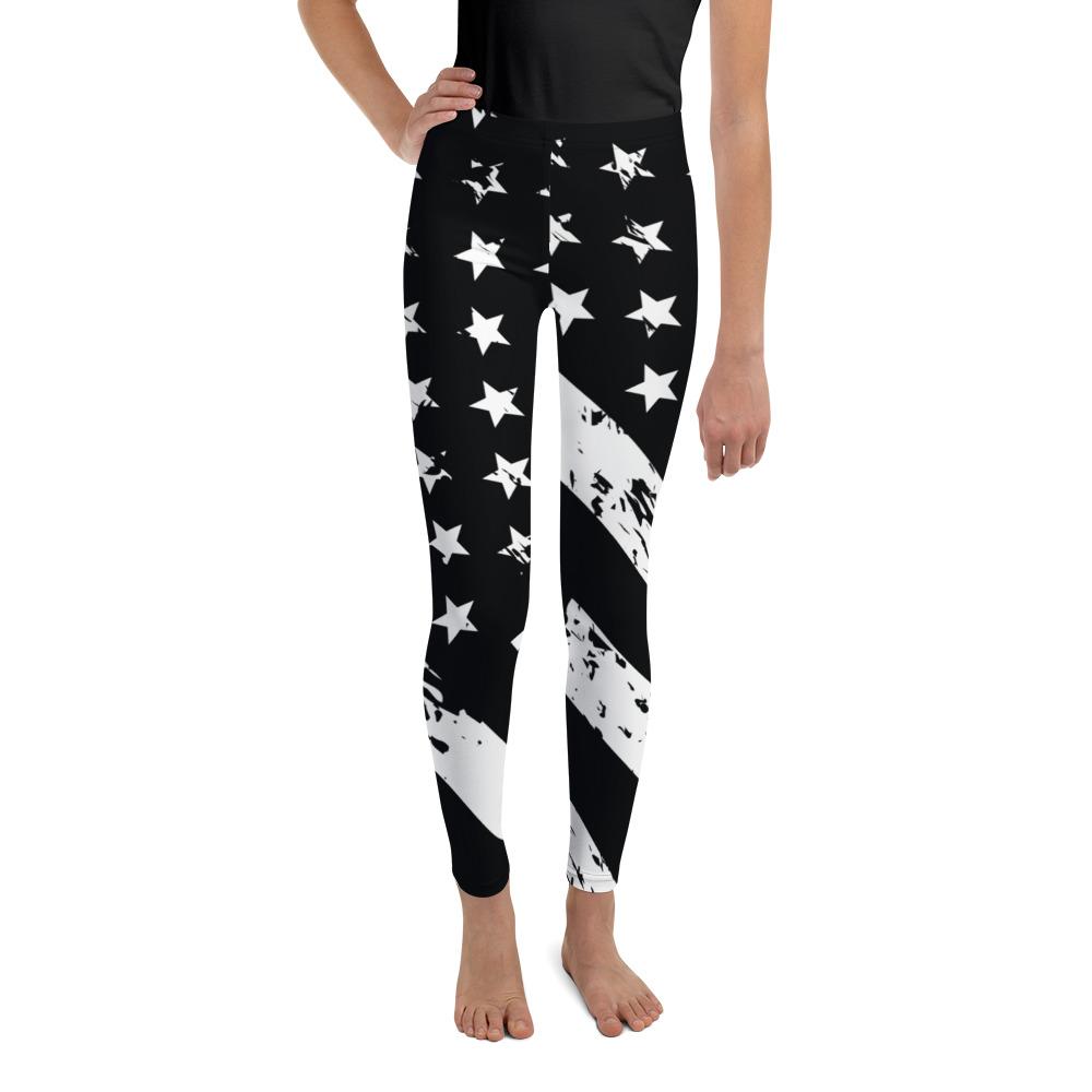 Youth Black & White American Flag Leggings | Gearbunch.com