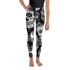 Youth Black & White Sugar Skull Leggings | Gearbunch.com