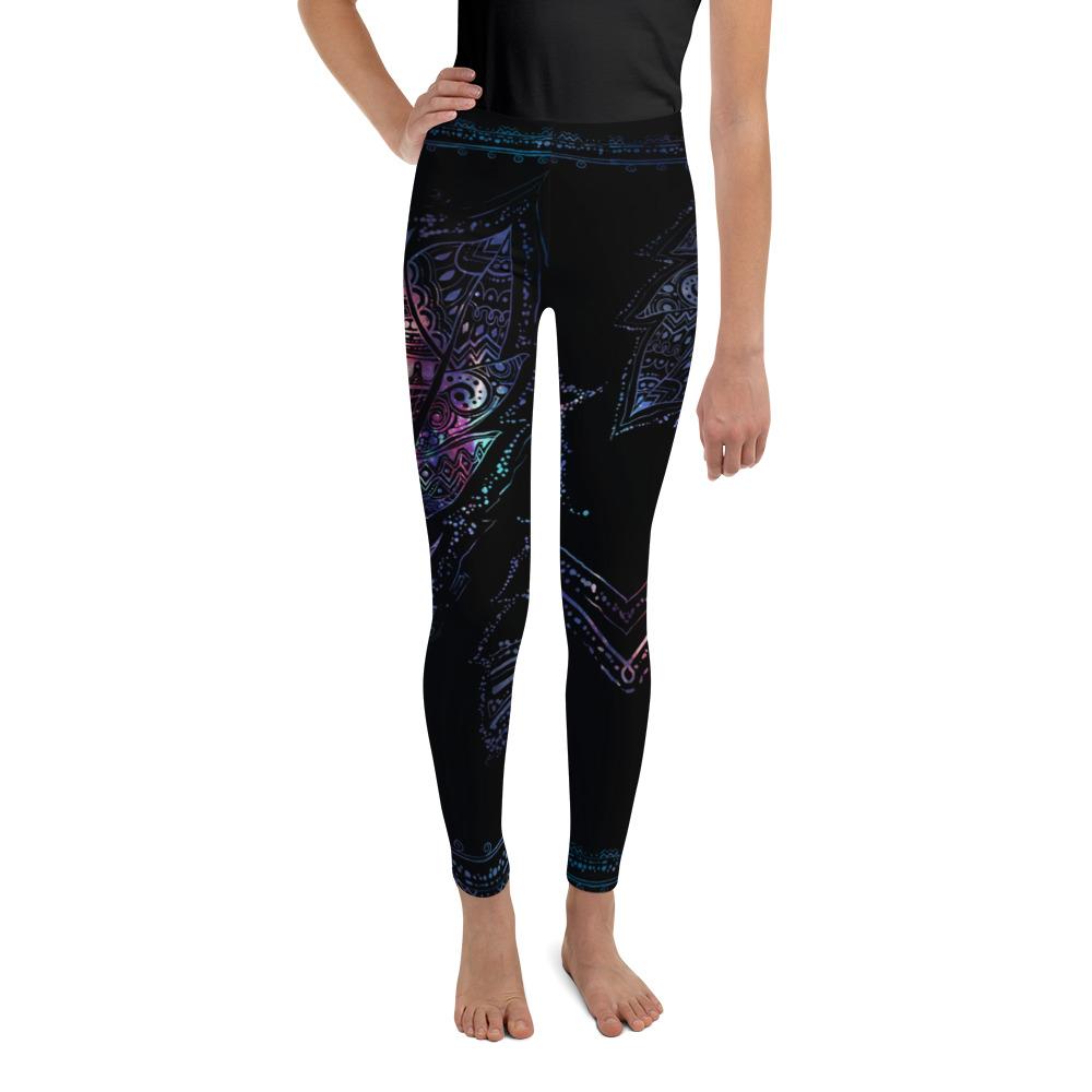 Youth Mystic Feather Leggings Black/Purple/Pink | Gearbunch.com