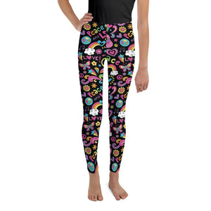 Youth Peace and Love Leggings Black/Pink/Blue | Gearbunch.com