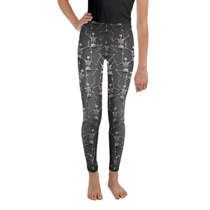 Youth Tiny Skeletons Creeping Up Leggings Grey/Black | Gearbunch.com