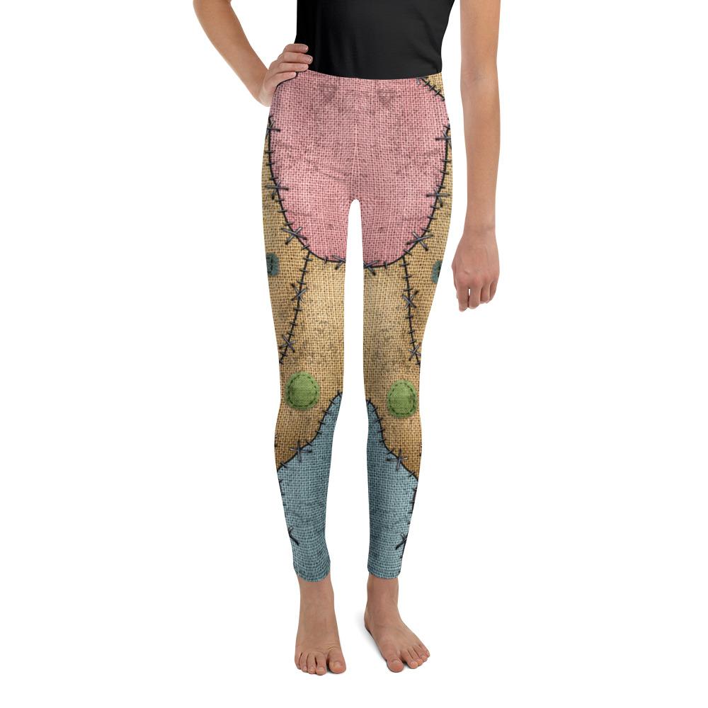 Youth Voodoo Doll Patch Leggings Brown/Blue/Pink | Gearbunch.com