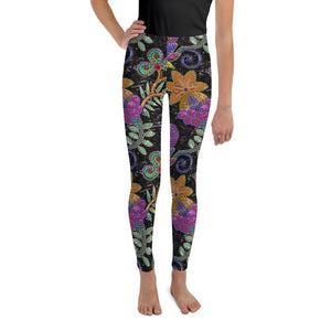 Youth Faux Paillette Flower Leggings Grey/Green/Orange | Gearbunch.com