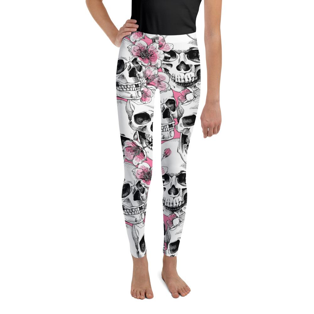 Pink Floral Skulls Youth Leggings