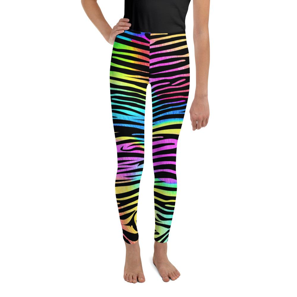 Youth Colorful Zebra Striped Leggings Rainbow | Gearbunch.com