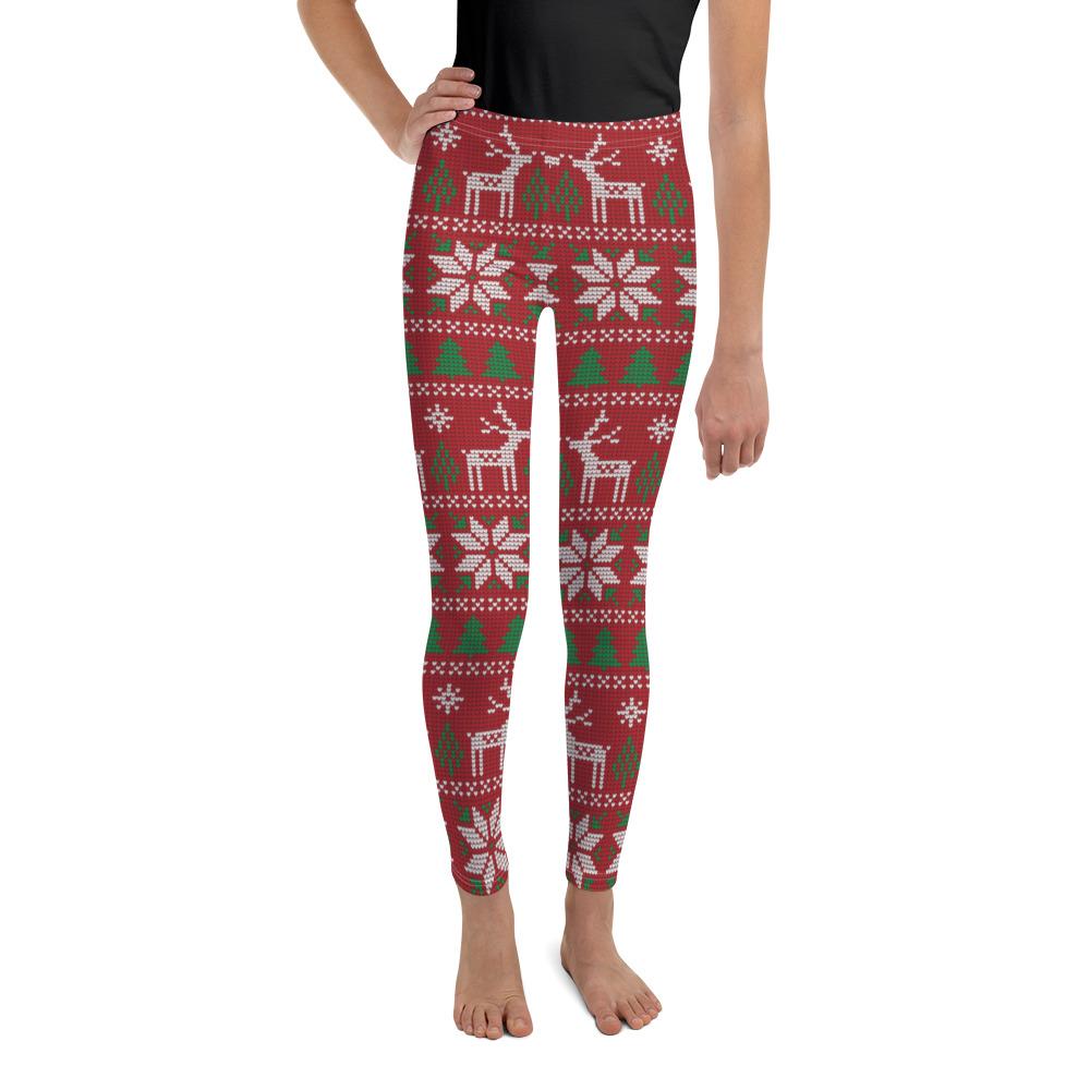 Youth Red Ugly Christmas Leggings Red/Green/White | Gearbunch.com