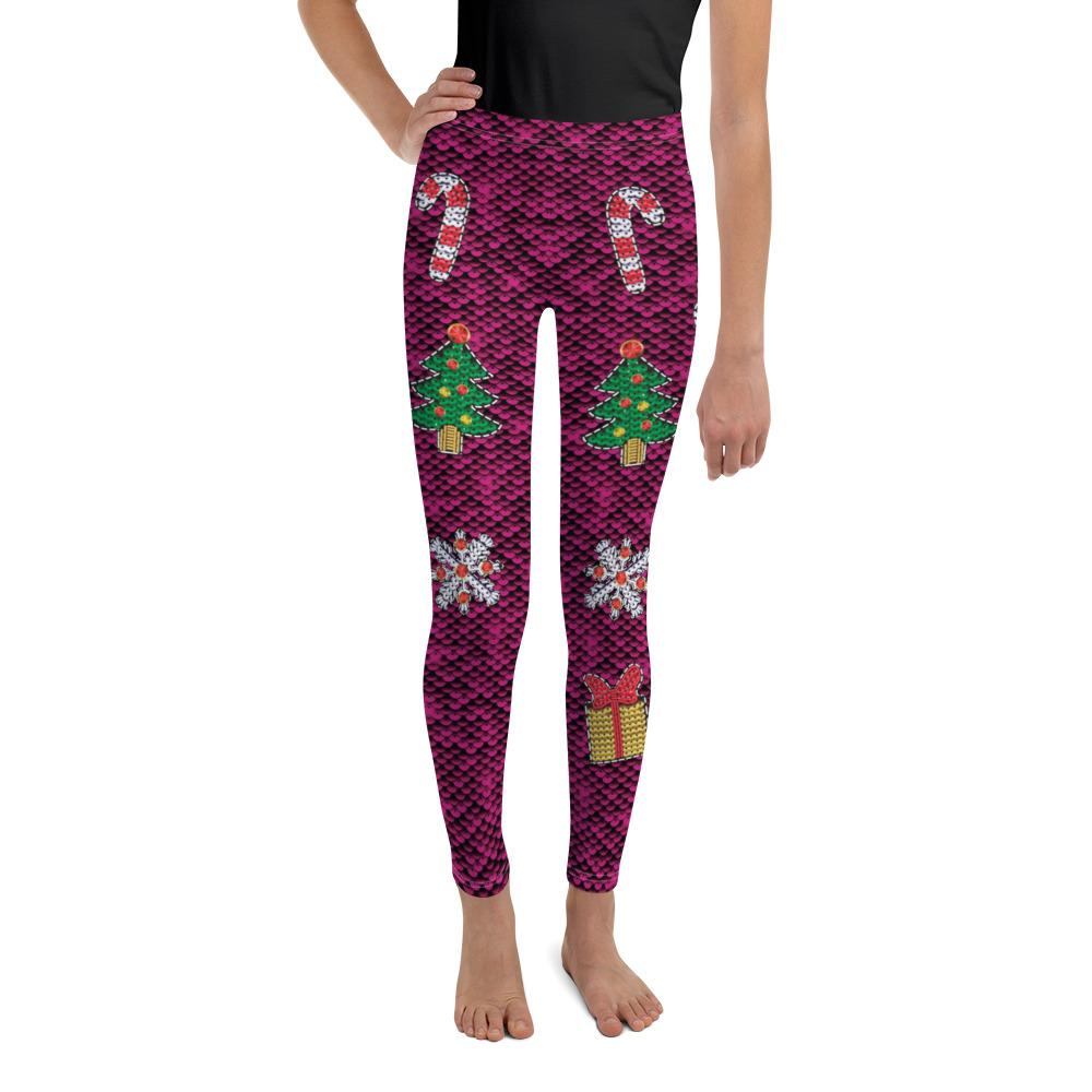 Youth Christmas Paillette Leggings Purple/White/Red | Gearbunch.com