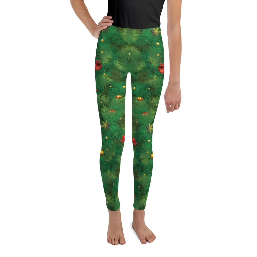 Youth Realistic Christmas Tree Leggings Green/Red/Gold | Gearbunch.com