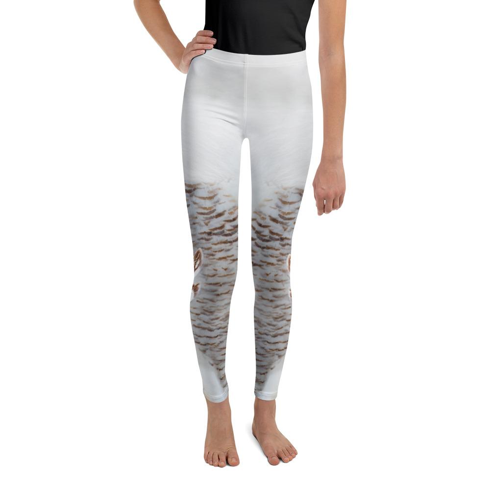 Youth Snowy Owl Eyes Leggings Brown/White | Gearbunch.com