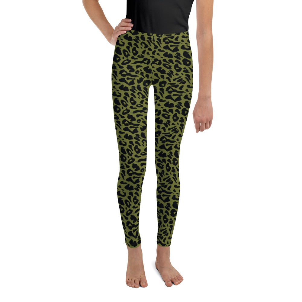 Youth Olive Green Leopard Skin Leggings Green/Black | Gearbunch.com