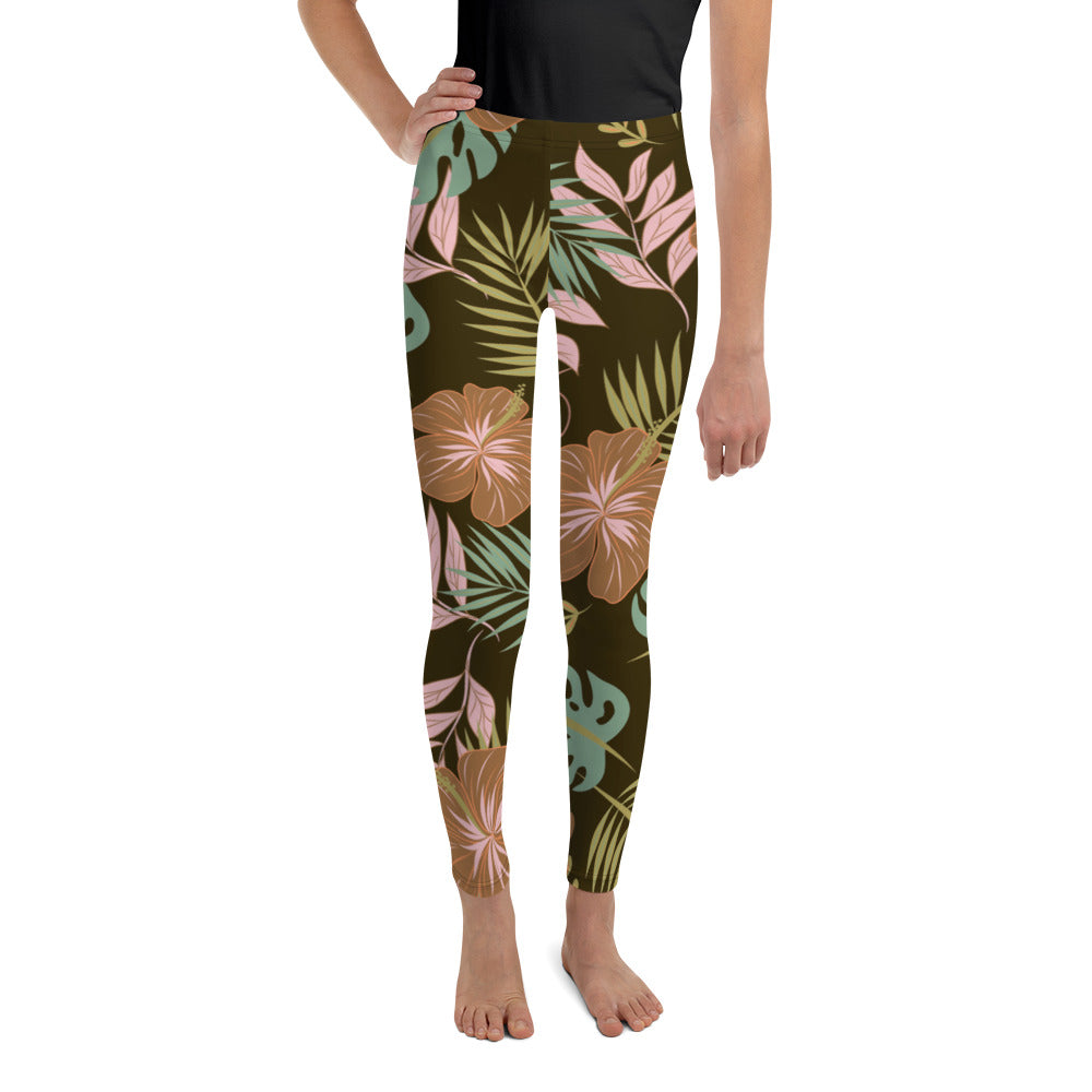 Youth Fall Floral Leggings Brown/Pink/Green | Gearbunch.com