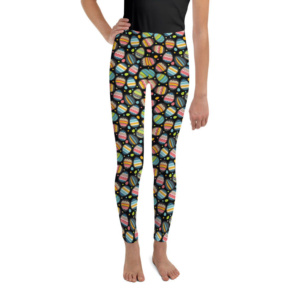 Youth Easter Eggs Leggings Black/Blue/Yellow | Gearbunch.com