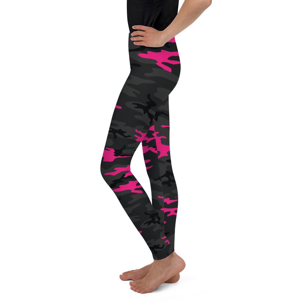 Dark Pink Camo Youth Leggings Gearbunch