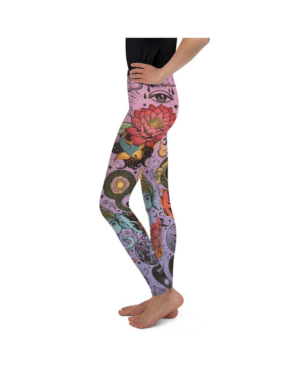 Pink Tattooed Lotus Youth Leggings Gearbunch