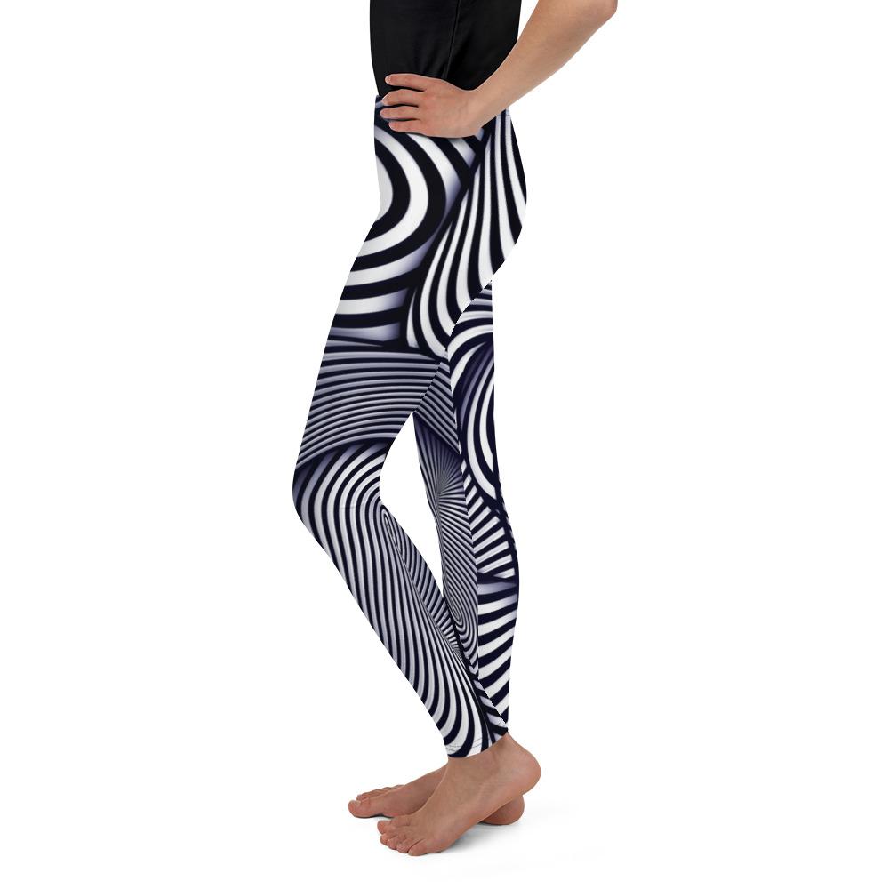 Youth Optical Illusion Stripes Leggings Blue/White/Navy | Gearbunch.com