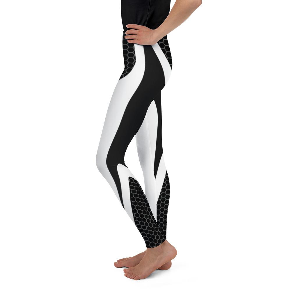 Youth Black & White Honeycomb Carbon Leggings | Gearbunch.com