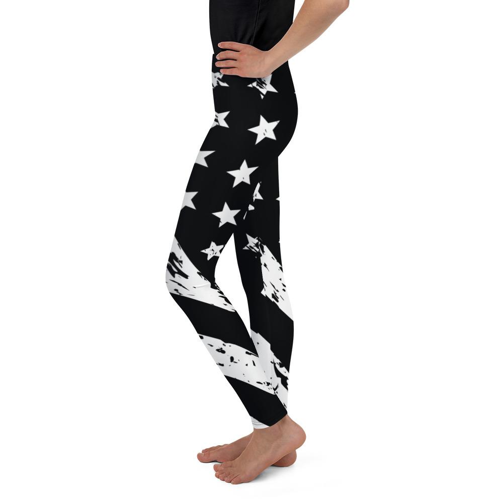 Youth Black & White American Flag Leggings | Gearbunch.com