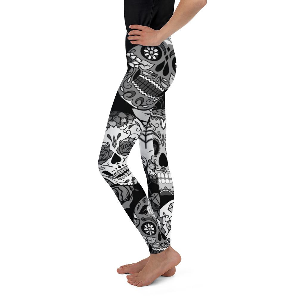 Youth Black & White Sugar Skull Leggings | Gearbunch.com