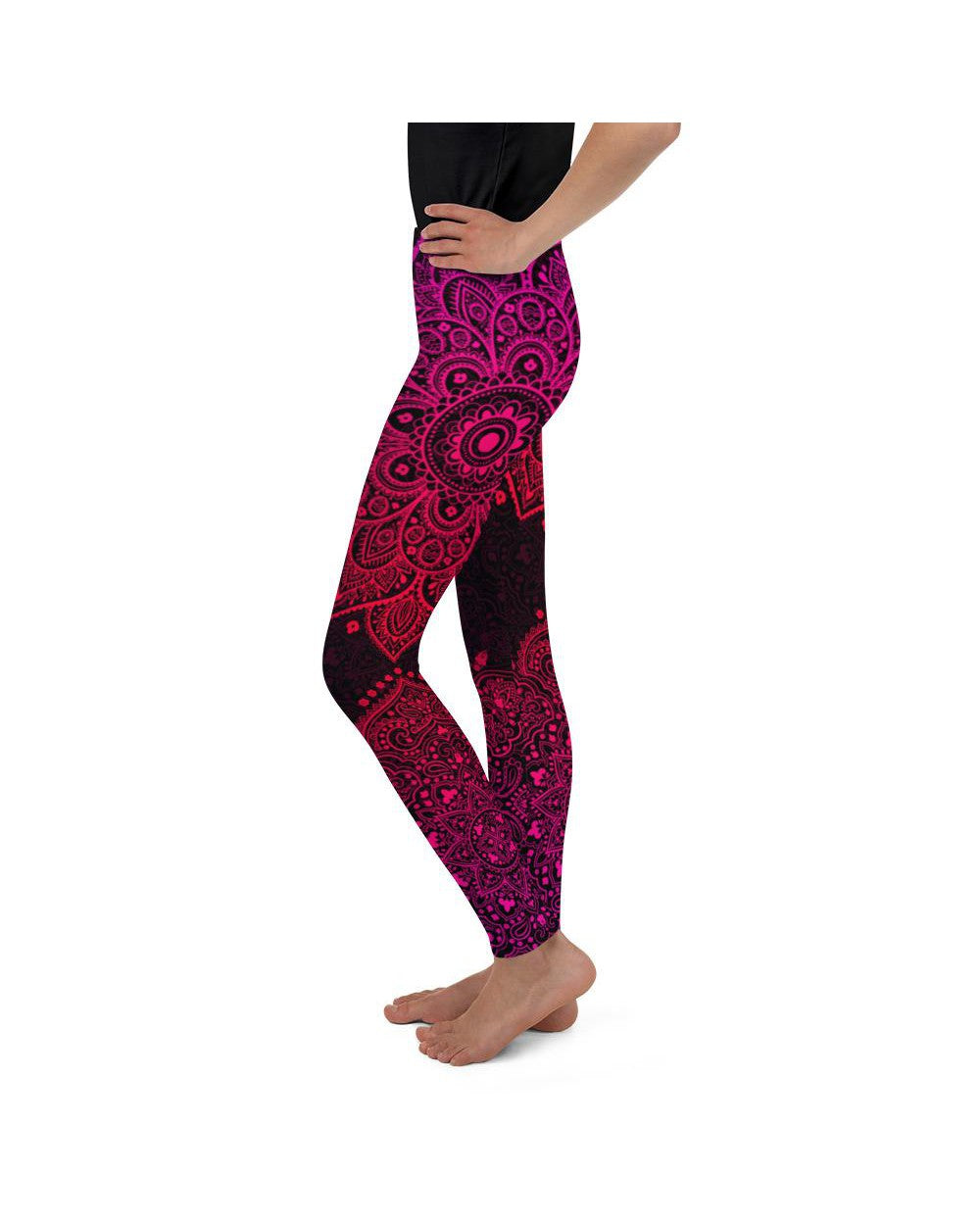 Youth Pink Mandala Youth Leggings Pink/Black | Gearbunch.com