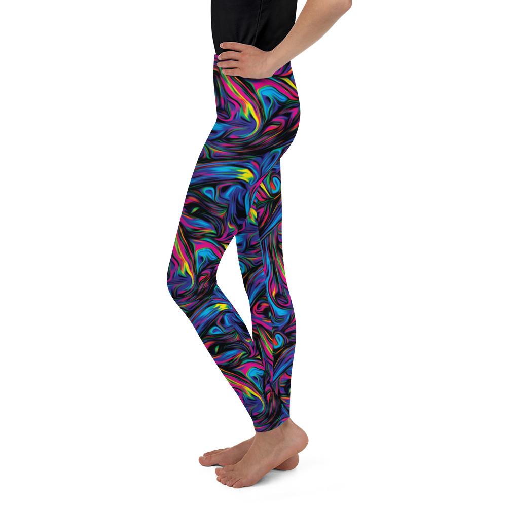 Youth Psychedelic Neon Paint Leggings Blue/Pink/Yellow | Gearbunch.com