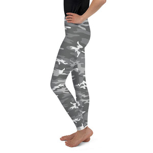 Youth Light Grey Camo Leggings Grey/White | Gearbunch.com