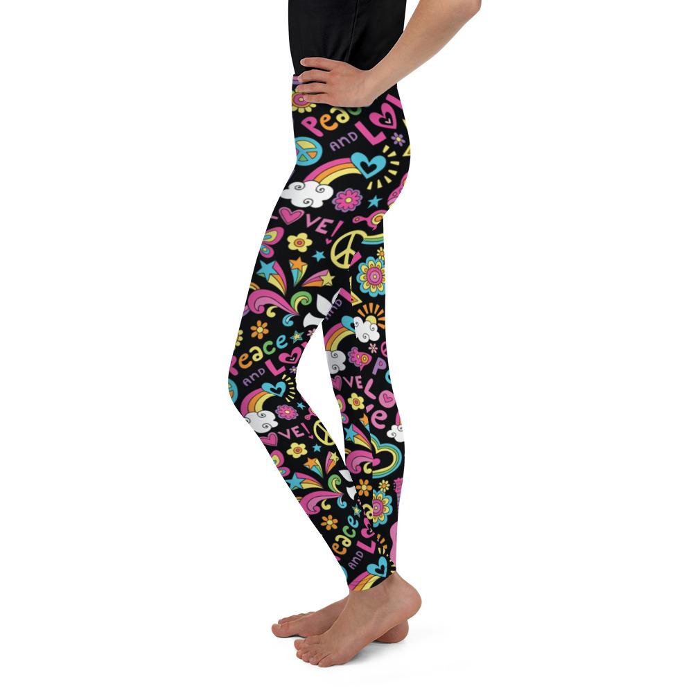 Youth Peace and Love Leggings Black/Pink/Blue | Gearbunch.com