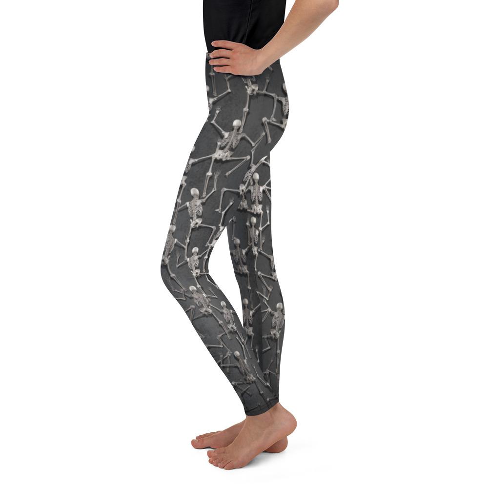 Youth Tiny Skeletons Creeping Up Leggings Grey/Black | Gearbunch.com