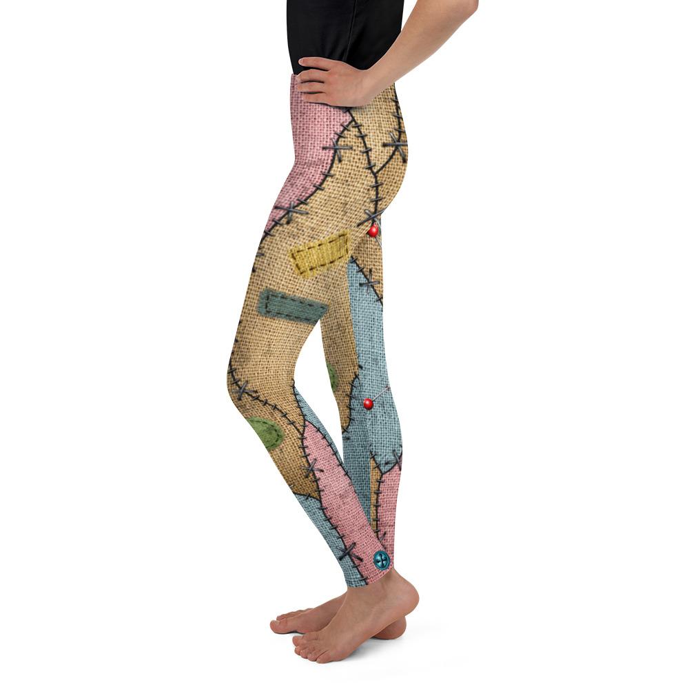 Youth Voodoo Doll Patch Leggings Brown/Blue/Pink | Gearbunch.com