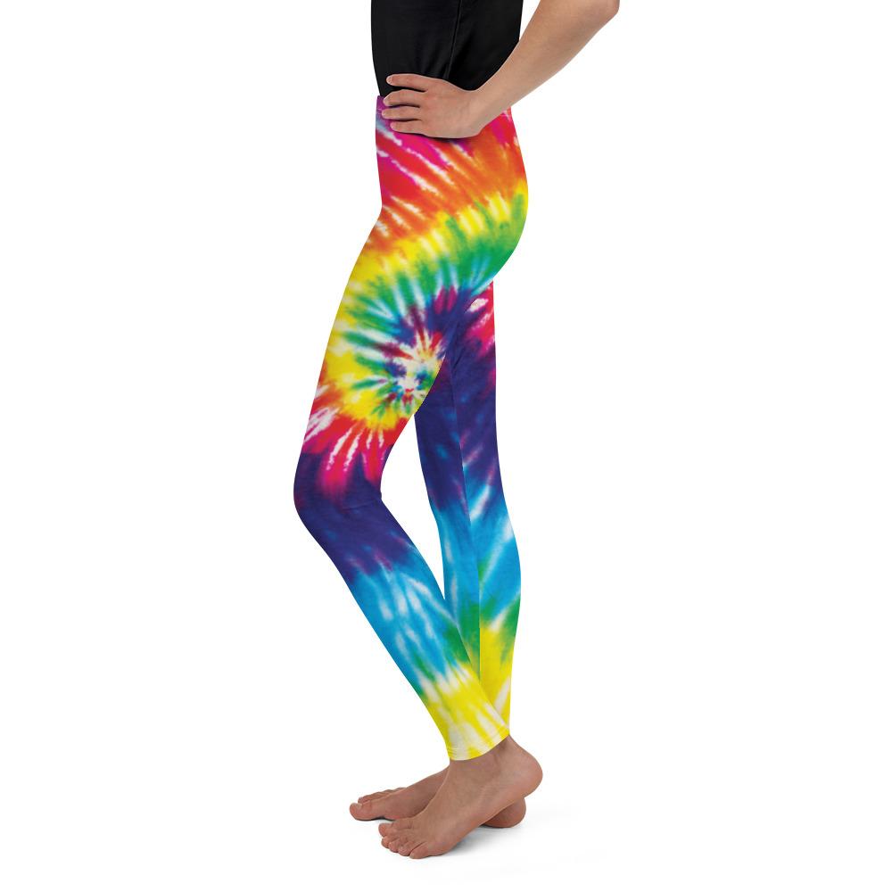 Youth Tie Dye Swirl Leggings Rainbow Purple/Yellow/Red | Gearbunch.com