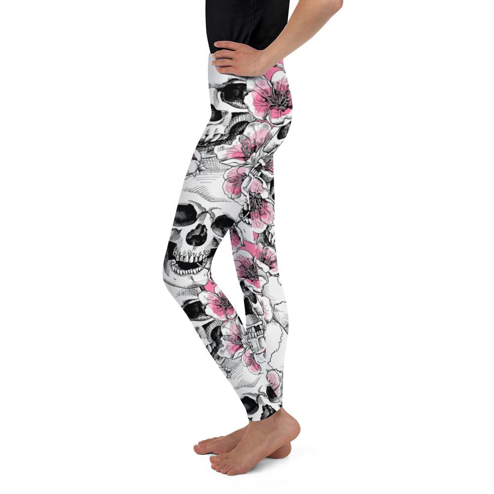 Pink Floral Skulls Youth Leggings