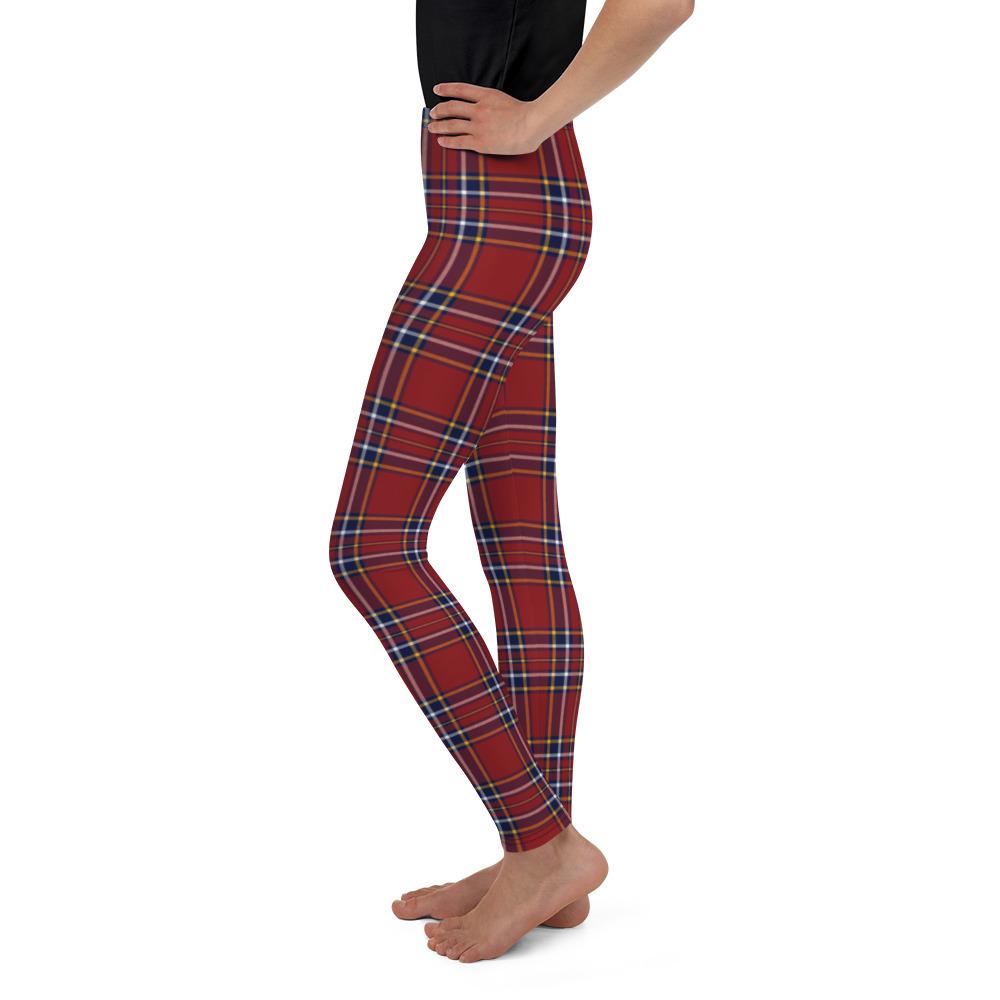 Youth Deep Red Tartan Leggings Red/Blue/White | Gearbunch.com