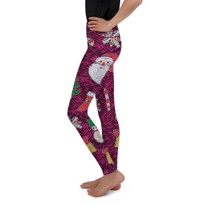 Youth Christmas Paillette Leggings Purple/White/Red | Gearbunch.com