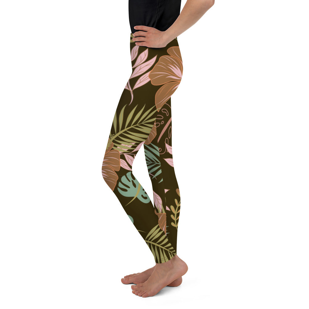 Youth Fall Floral Leggings Brown/Pink/Green | Gearbunch.com