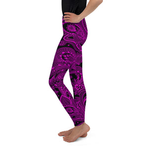 Youth Pink Glowing Floral Leggings Black/Pink | Gearbunch.com