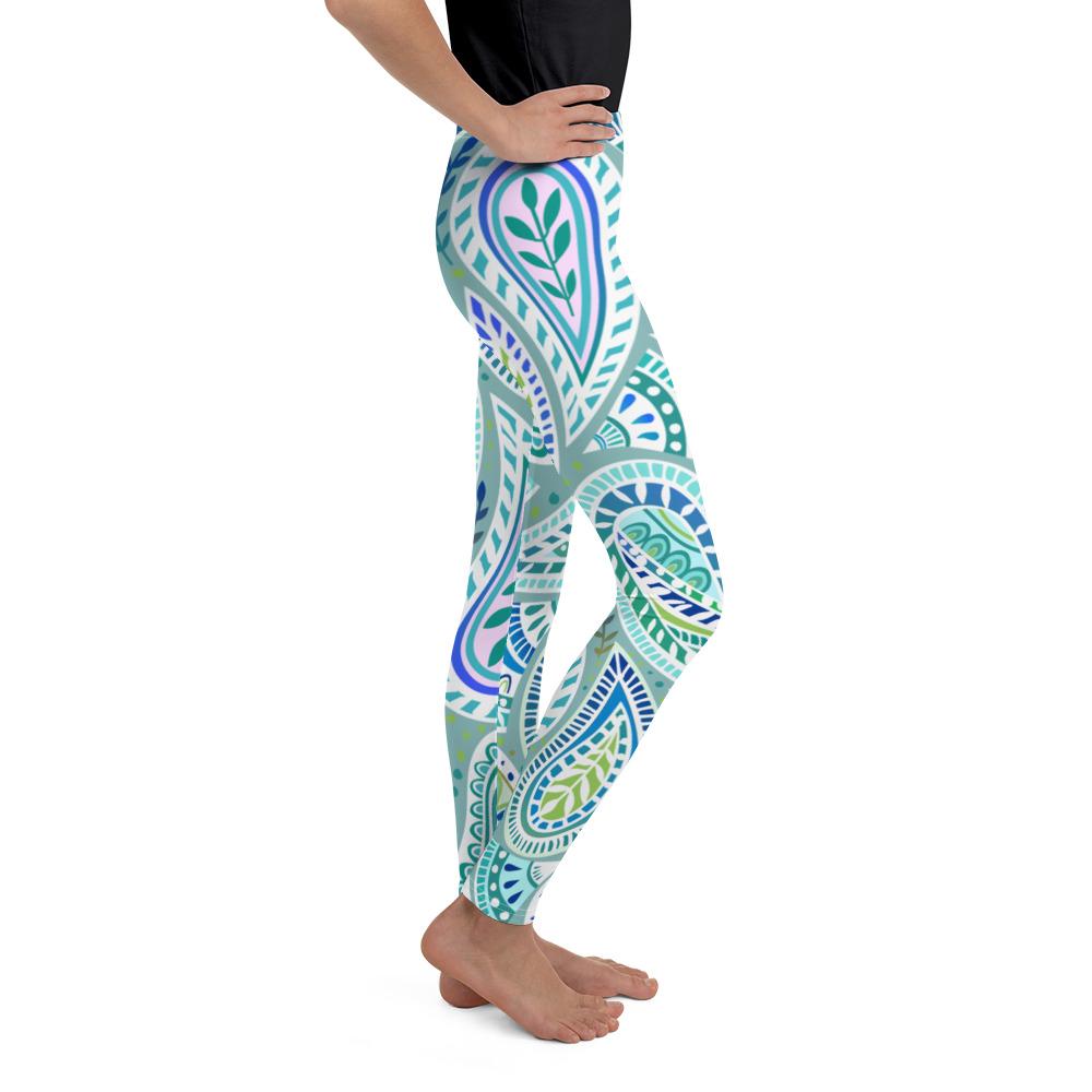 Blue and Green Paisley Youth Leggings Gearbunch