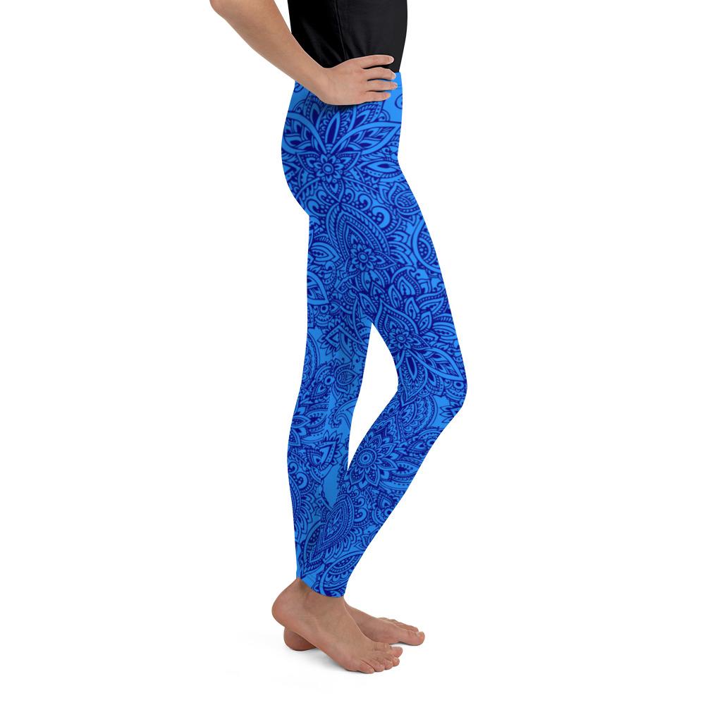 Blue and Navy Henna Tattoo Youth Leggings Gearbunch