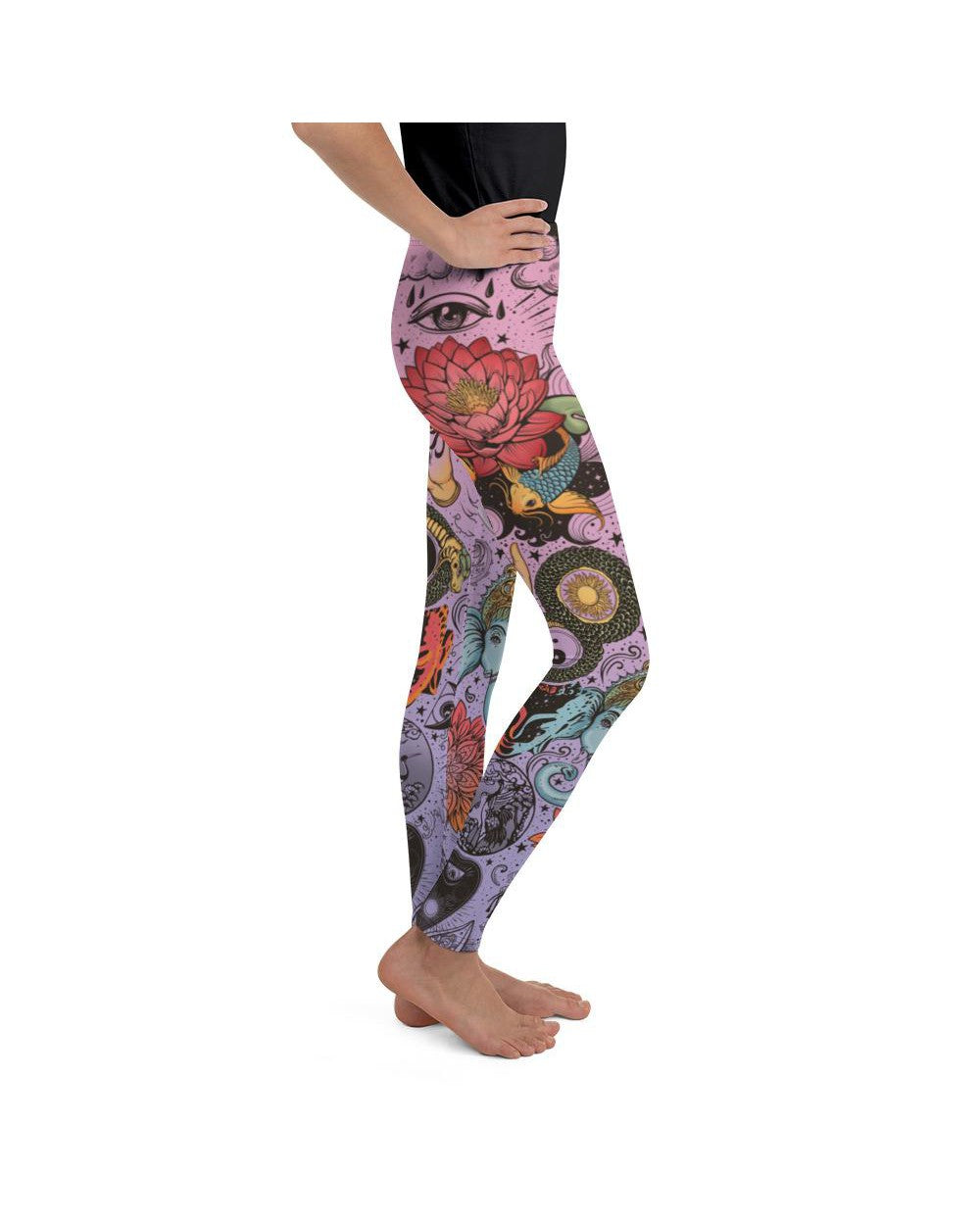 Pink Tattooed Lotus Youth Leggings Gearbunch