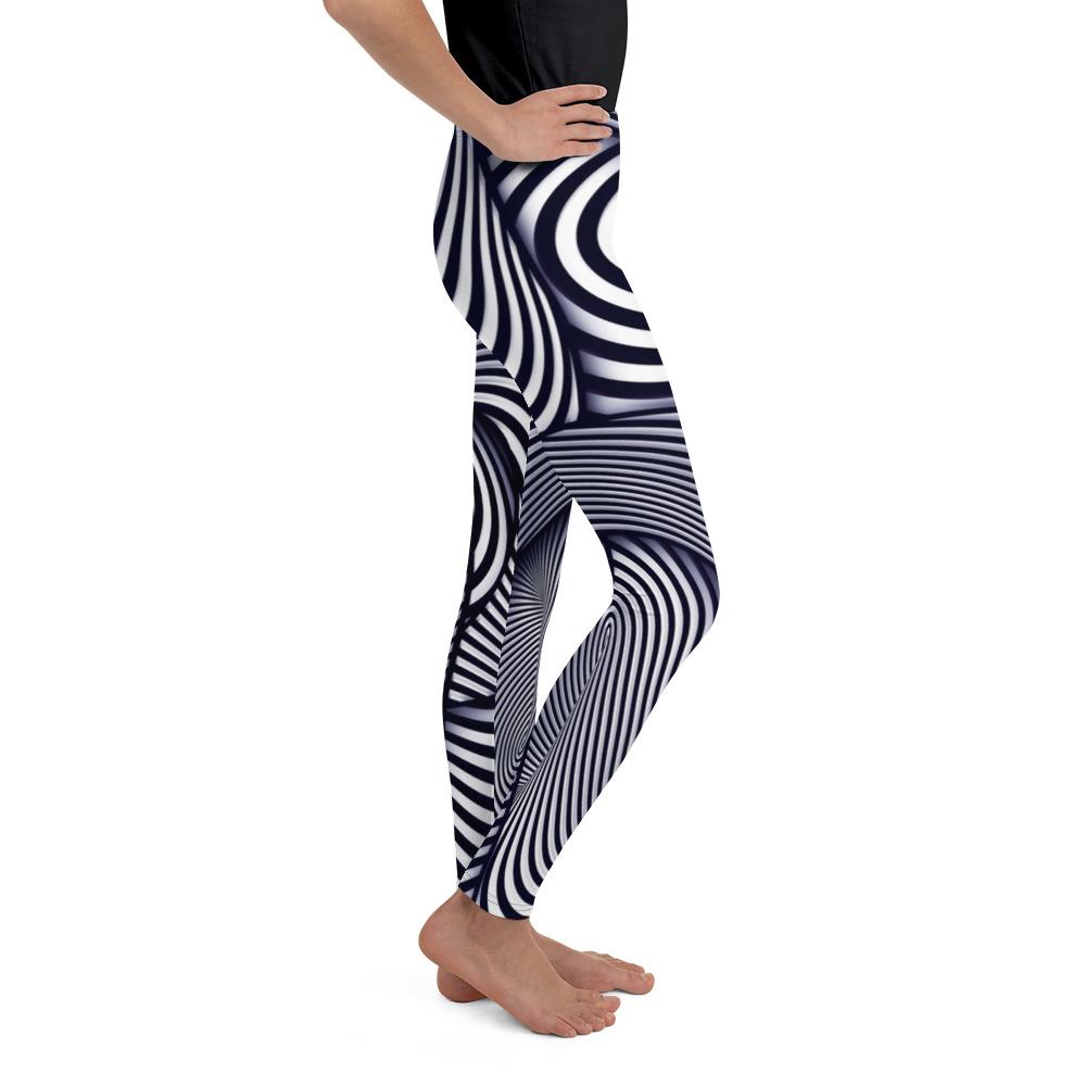 Youth Optical Illusion Stripes Leggings Blue/White/Navy | Gearbunch.com