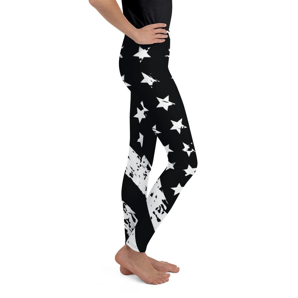 Youth Black & White American Flag Leggings | Gearbunch.com