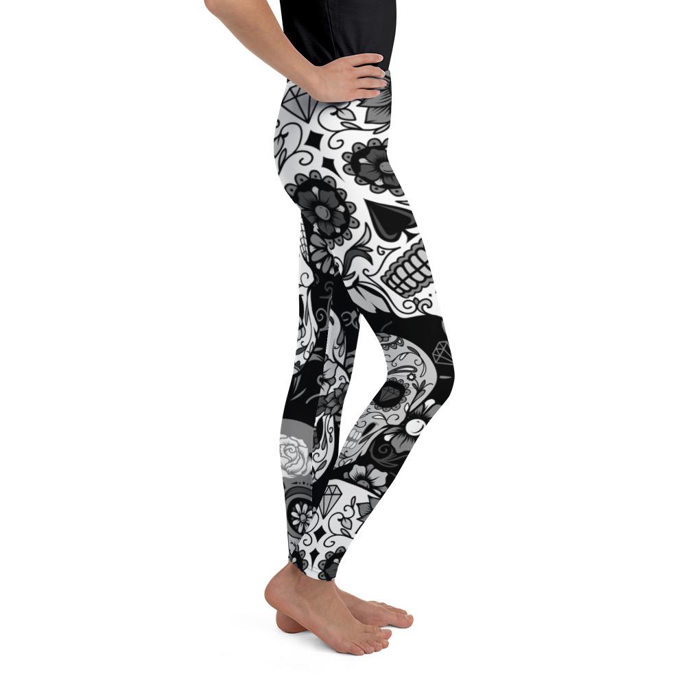 Youth Black & White Sugar Skull Leggings | Gearbunch.com