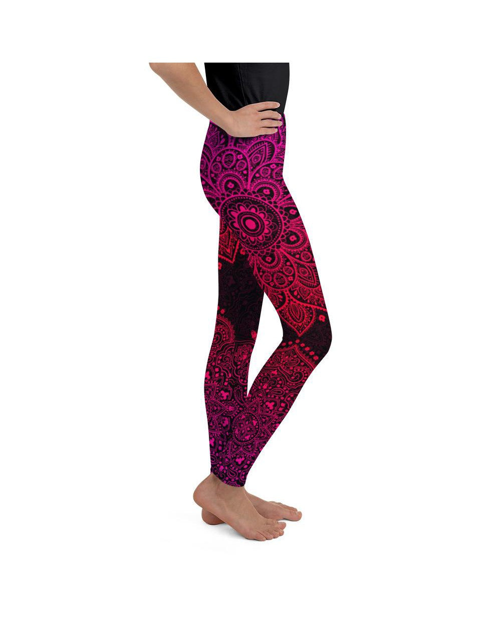 Youth Pink Mandala Youth Leggings Pink/Black | Gearbunch.com