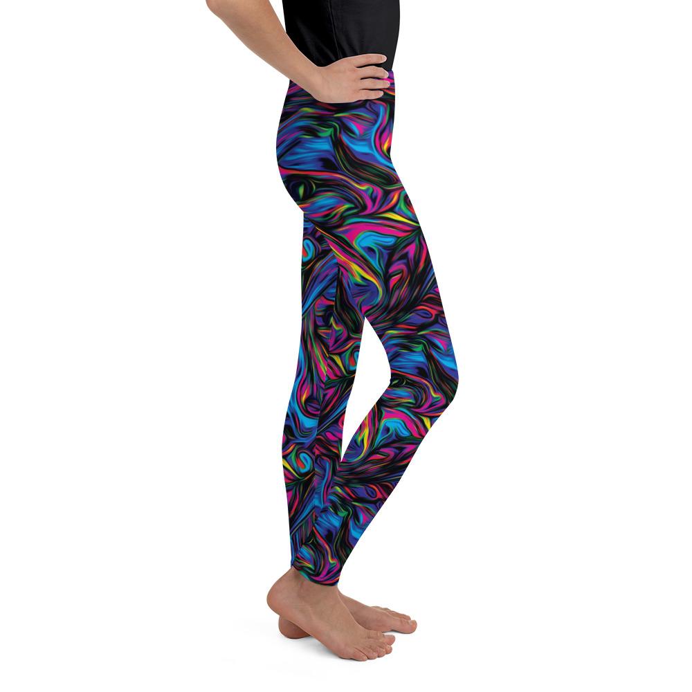 Youth Psychedelic Neon Paint Leggings Blue/Pink/Yellow | Gearbunch.com