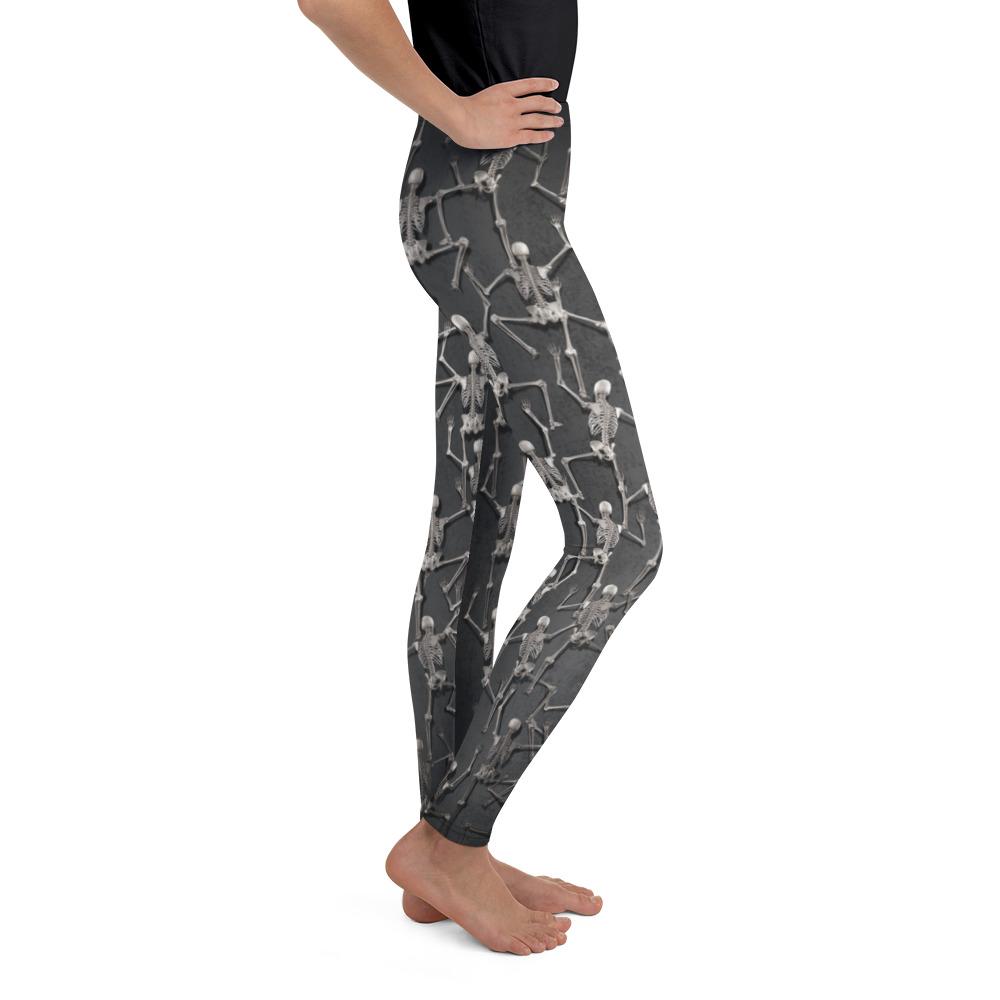 Youth Tiny Skeletons Creeping Up Leggings Grey/Black | Gearbunch.com